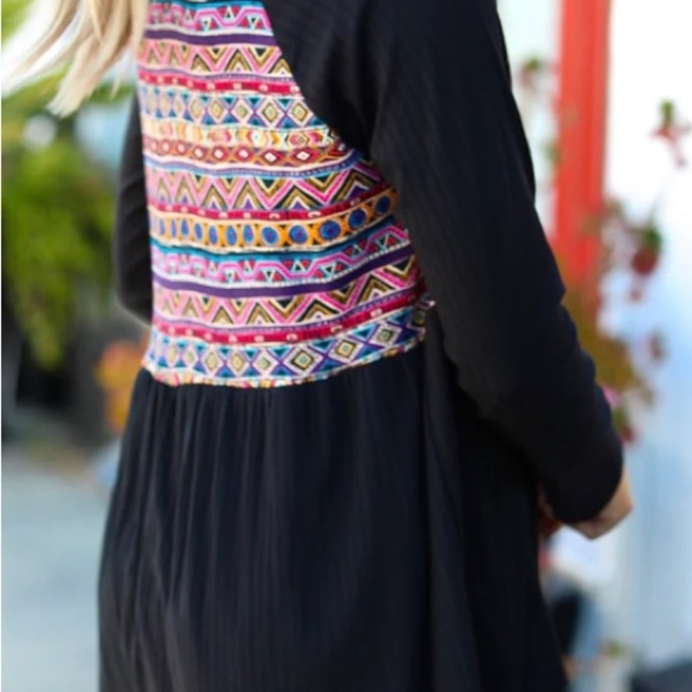 NEW Haptics BLACK RIB RAGLAN AZTEC BABYDOLL LONG SLEEVE TOP SIZE S, M, L - Picture 7 of 8